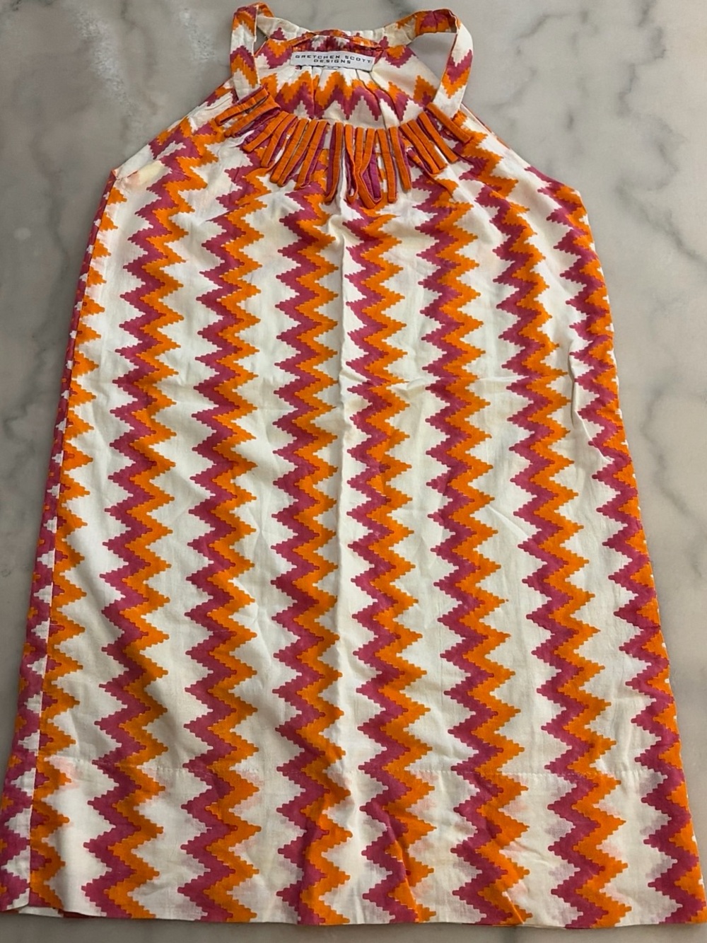 Gretchen Scott Designs A-Line Skirt in Pink, Orange & White Zigzag
